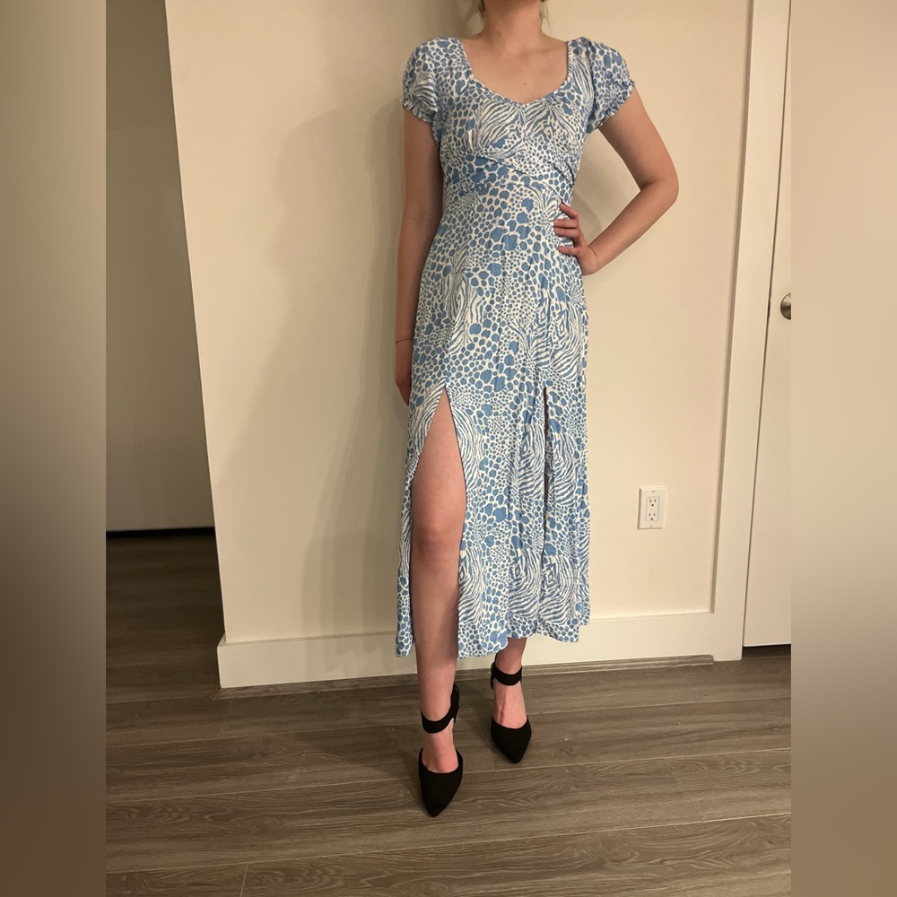 Miss Selfridge Blue and White Patterned Maxi Dress